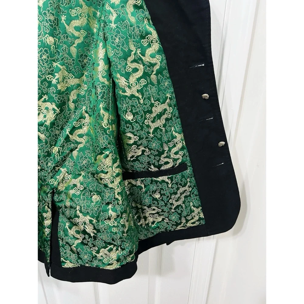 Betabrand Golden Dragon Reversible Smoking Jacket in Green/Black - Picture 9 of 14